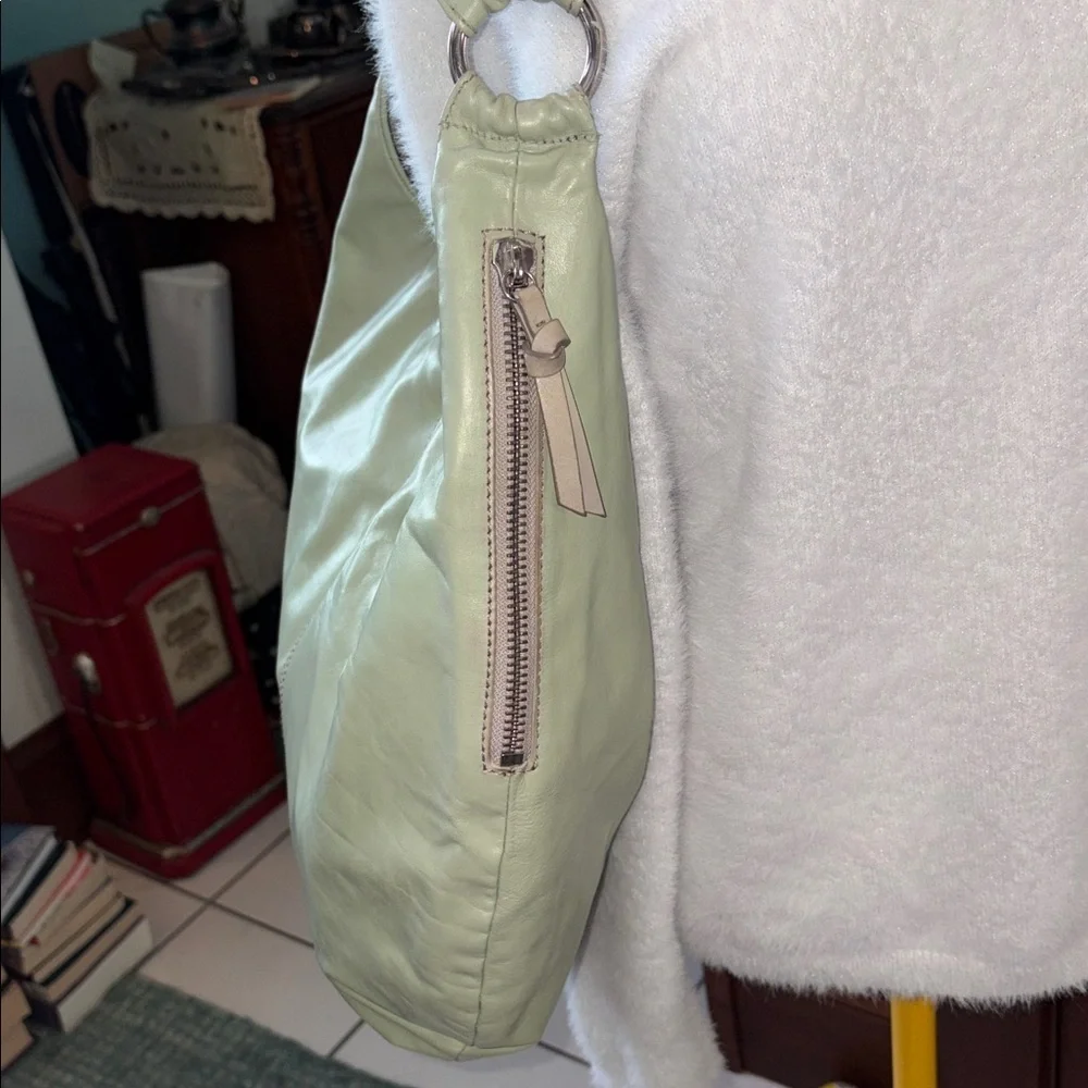 Hobo  HOBO bag  shoulder bag  smooth icy sage color Leather  single handle strap